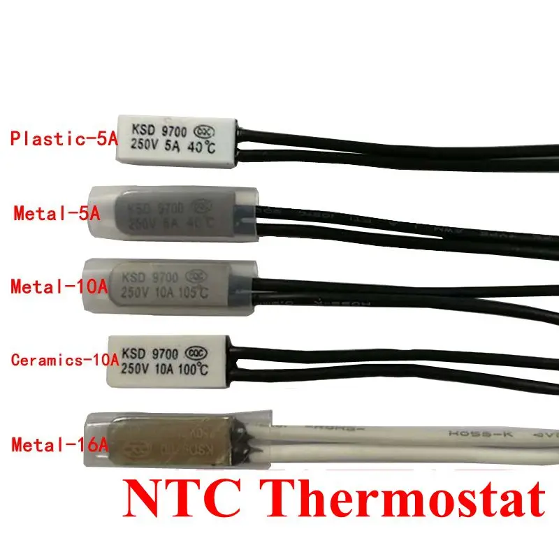 Termostato 10C-240C KSD9700 40C 45C 50C 55C 60C 65C, interruptor de temperatura de disco bimetálico, Protector térmico de grados centígrados, 100 Uds.