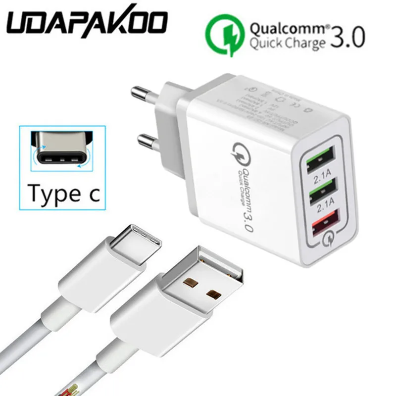 1m Type c usb для samsung galaxy S8 S9 S10 A3 A5 A7 2017 LG G5 G6 V30 & 9V 12V Быстрая зарядка QC 3 0 18W USB адаптер