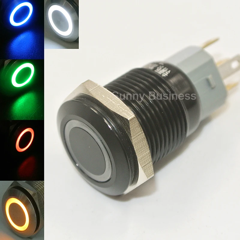 6V 12V 24V 110V 220V LED черный водонепроницаемый 5 Pin 16mm Led Light Metal кнопочный Мгновенный