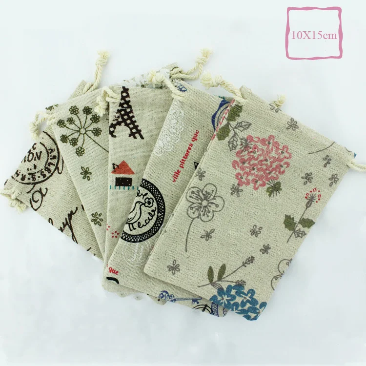 

customize size (50pcs/lot) 10x15cm/4x6inch 100% natural printing linen bag cotton drawstring promotional bags pouch