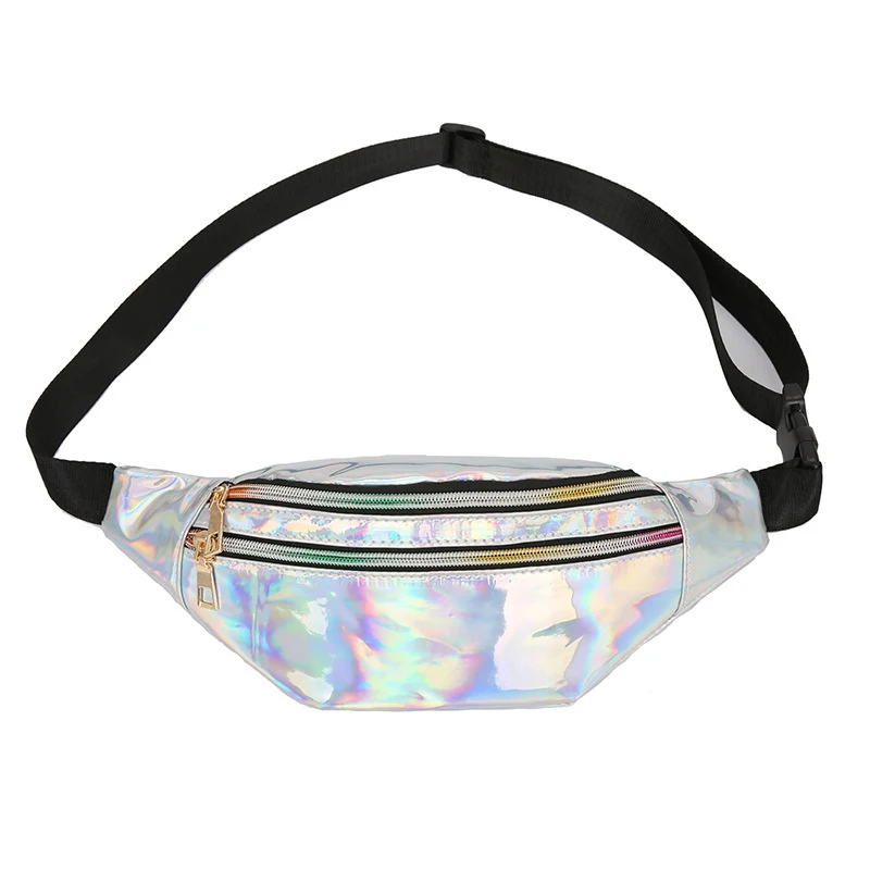Silver 3 Waist Bag Женская поясная сумка с бананом, водонепроницаемая поясная сумка, Женская голографическая поясная сумка, дорожные нагрудные сумки, мини портмоне, сумка для телефона - Цвет: Silver 3 Waist Bag