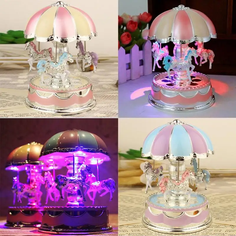 Круглая деревянная музыкальная шкатулка, игрушка для детей, детская игра, домашний декор, карусель, лошадь, музыкальная шкатулка, подарок на Рождество, свадьбу, день рождения