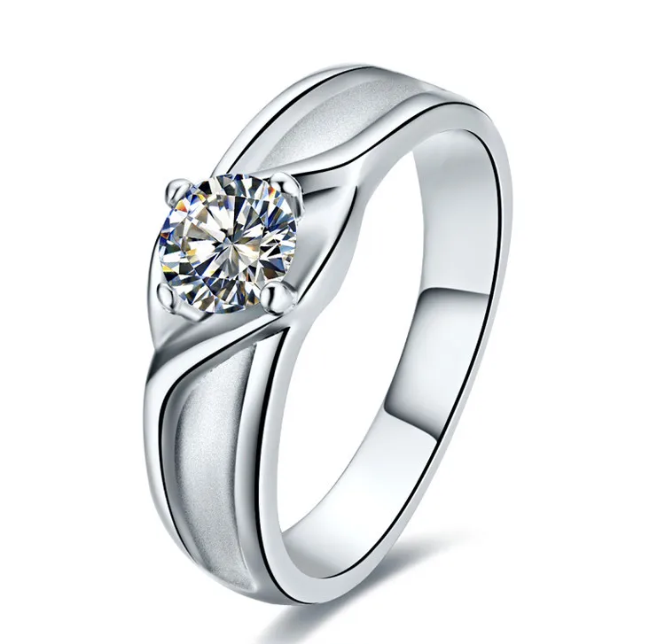 

925 Silver Vintage Silver 0.5CT Sterling Silver Jewelry Diamond Engagement Ring Fiancee White Gold Plated Retro Ring Solitaire