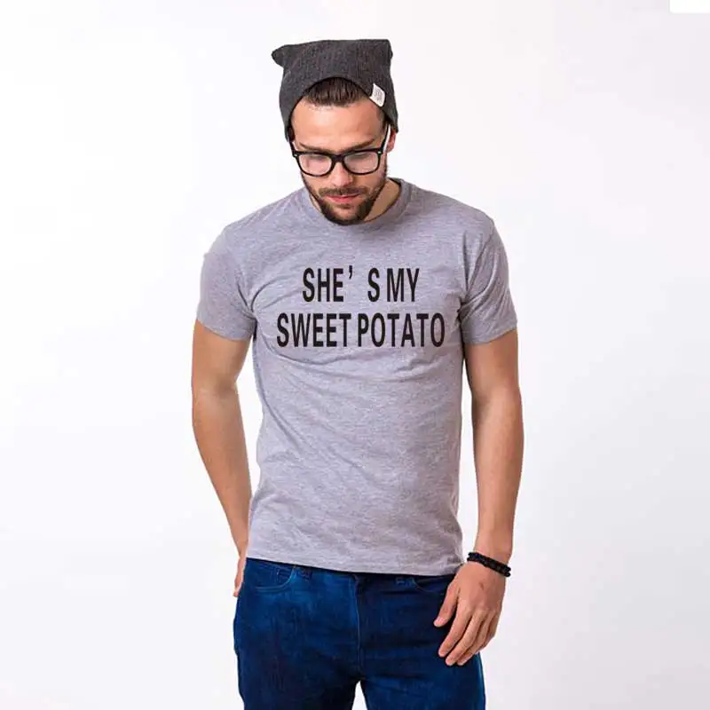Men SHE MY SWEET POTATO YAM/футболка для пары забавная милая для мужчин и женщин, для мужчин и женщин, семейная одежда для влюбленных, Харадзюку, футболка femme - Цвет: Men