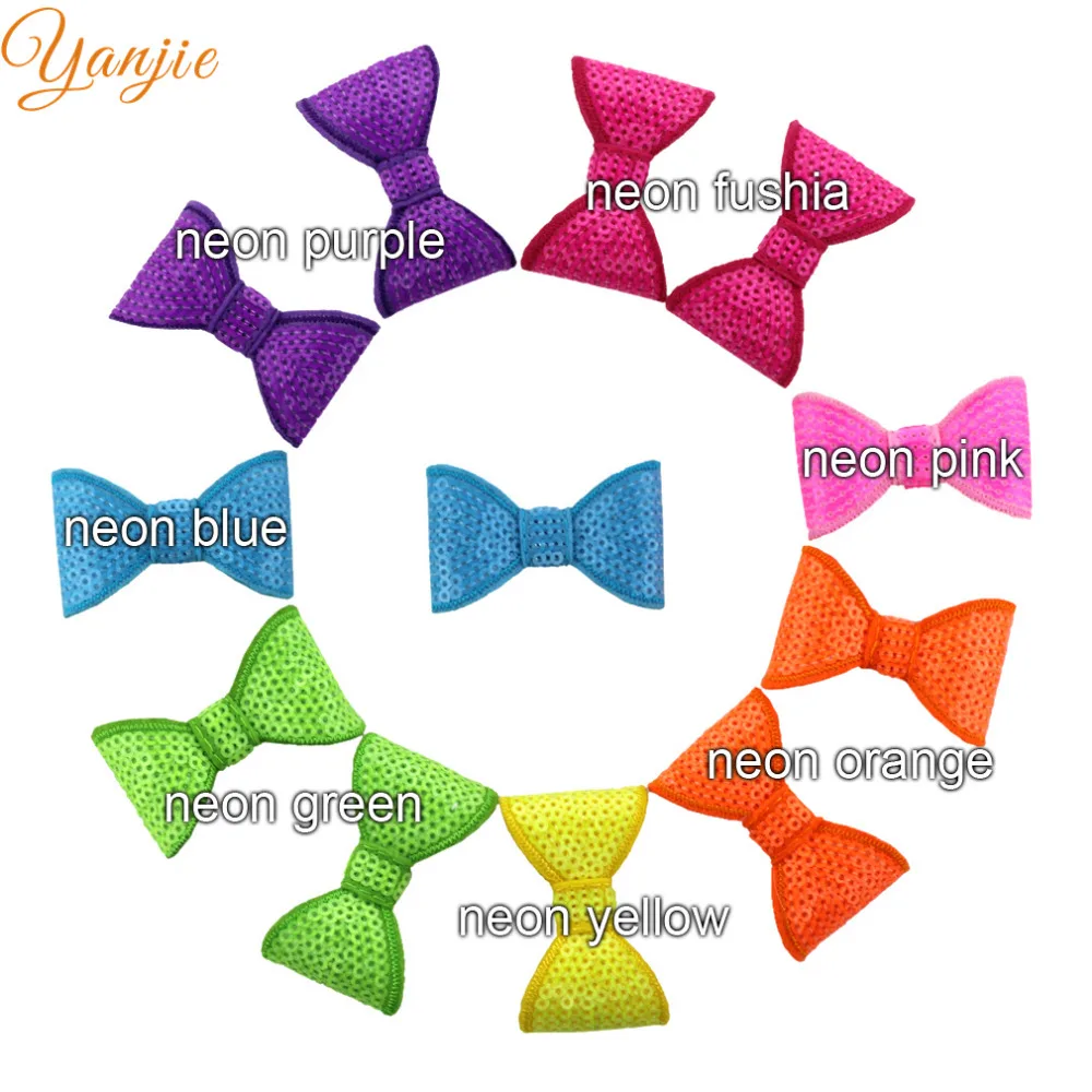 70pcs/lot 2'' Tiny Neon Sequins Bow Girls Mini Hair Clips For Kids DIY Hairbow Headband Solid Accessories |