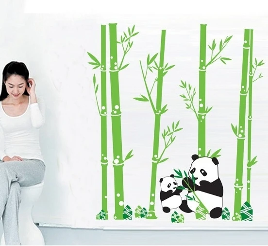 Панда Бамбук ёлки наклейки на стену Дети Зеленые Растения винил wallpapar росписи для