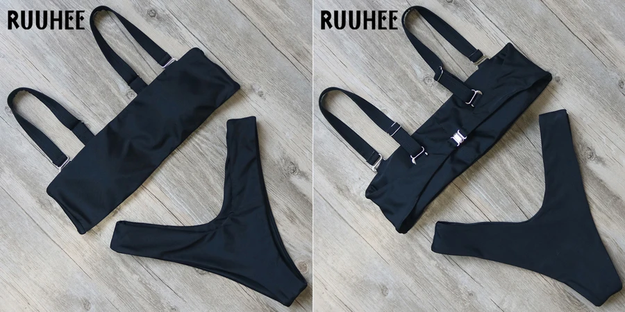RUUHEE, Одноцветный купальник бикини, женский купальник, с высокой посадкой, бразильский комплект бикини, купальный костюм,, пляжная одежда, сексуальный купальник бандо