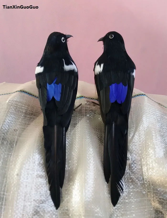 

large 30cm simulation couples magpies birds hard model polyethylene&feathers bird one pair garden decoration gift s1104