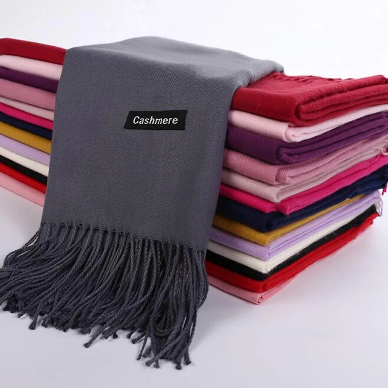 Кашемировый женский шарф теплая шаль из пашмины шерстяной длинный зимний для