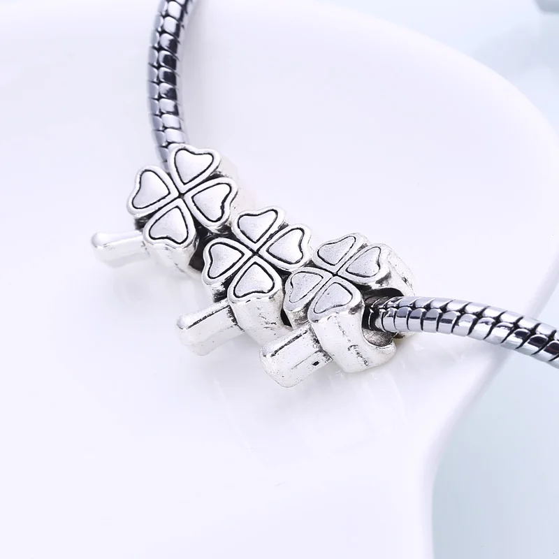 Винтажные металлические бусины клевера подходят для Pandora Подвески DIY цинковый