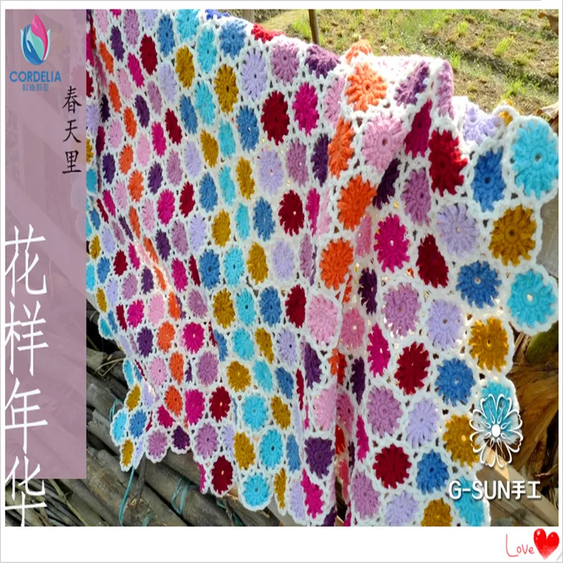 Бесплатная доставка красочные крючком шерсть хлопок ручной работы цветок