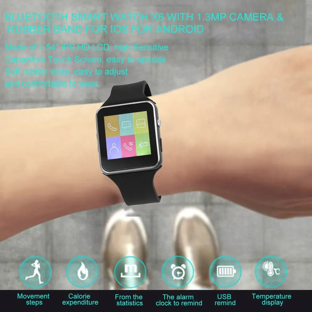 Bluetooth Смарт часы телефон X6 Smartwatch наручные для Ios Android с камерой|Мужские