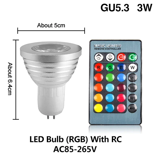 GU5.3 3W With RC E27 E14 RGB светодиодный лампы дистанционного Управление лампа Цвет Magic Точечный светильник 3W 5W 10W светодиоидная лампа с регулируемой яркостью 24key светодиодный Ночной светильник 110 В 220 праздничные бар - Испускаемый цвет: GU5.3 3W With RC