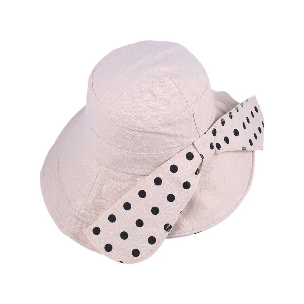 Женская пляжная шляпка в горошек с широкими полями складная Солнцезащитная