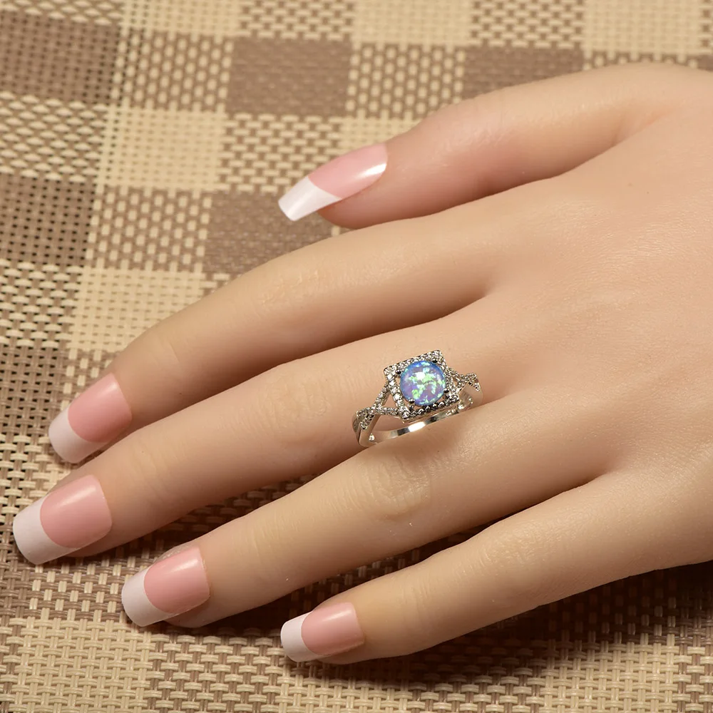 Женское кольцо из серебра 925 пробы с голубым опалом|ring size|ring size 5crystal ring |