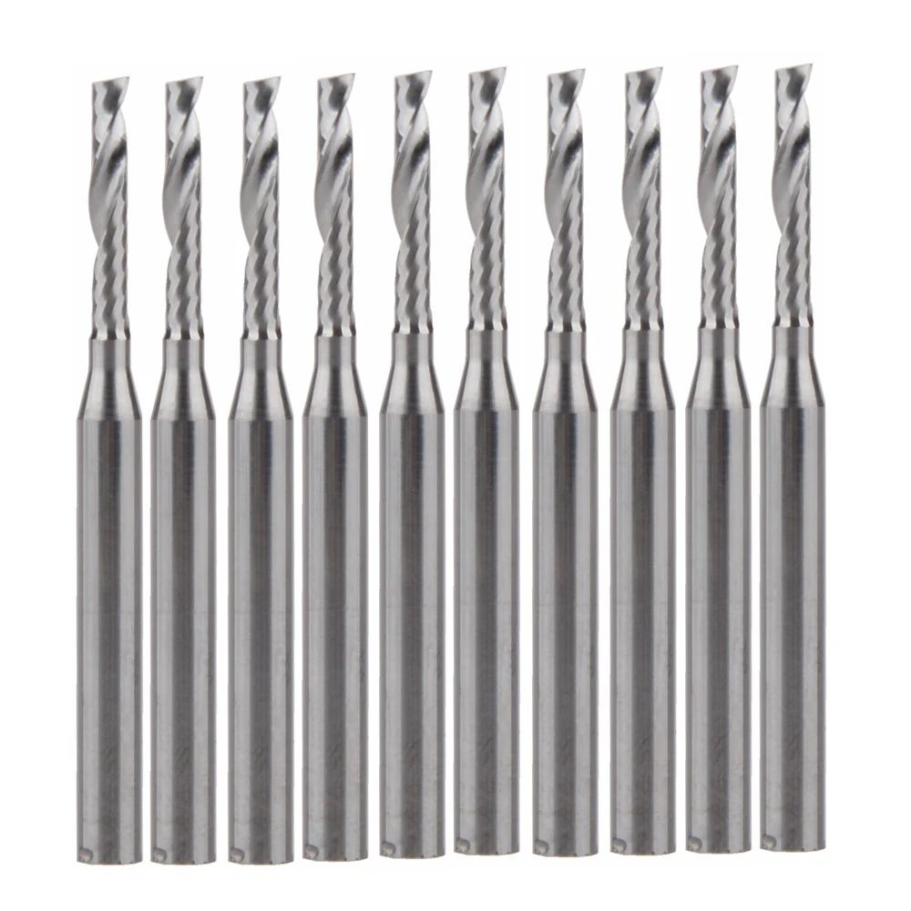 

10pcs 3.175*2*15mm Single Flute Bit Carbide End Mill Set, CNC Router End Mills for Wood Cutter Milling