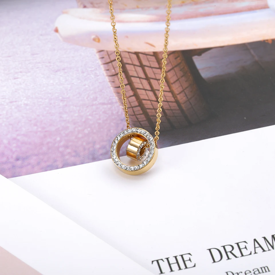 Lucky Bead Циркон титановая цепочка с подвеской из нержавеющей стали Золотая цепочка, колье инкрустированный Циркон Модные женские ювелирные изделия подарок