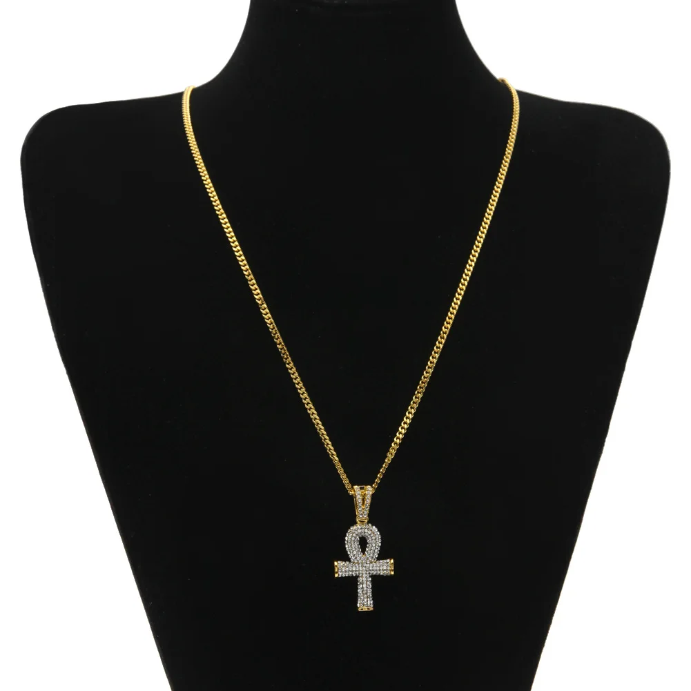 Iced out Ankh крест с веревкой/кубинская цепочка ожерелье мужские хип-хоп ювелирные