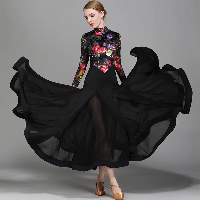 

Ballroom Dance Dresses Velvet Printing Flamenco Dance Costumes Waltz Dance Dress Competition Dress Modern Dance Clothing DN1595