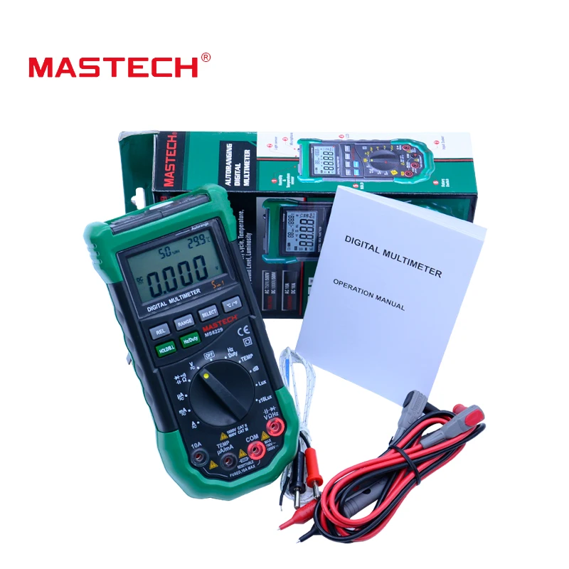 With color box MASTECH MS8229 Цифровой мультиметр Авто диапазон 5 в 1 с NCV подсветка дисплей удержания данных multimetro цифровой профессиональный тестер - Цвет: With color box