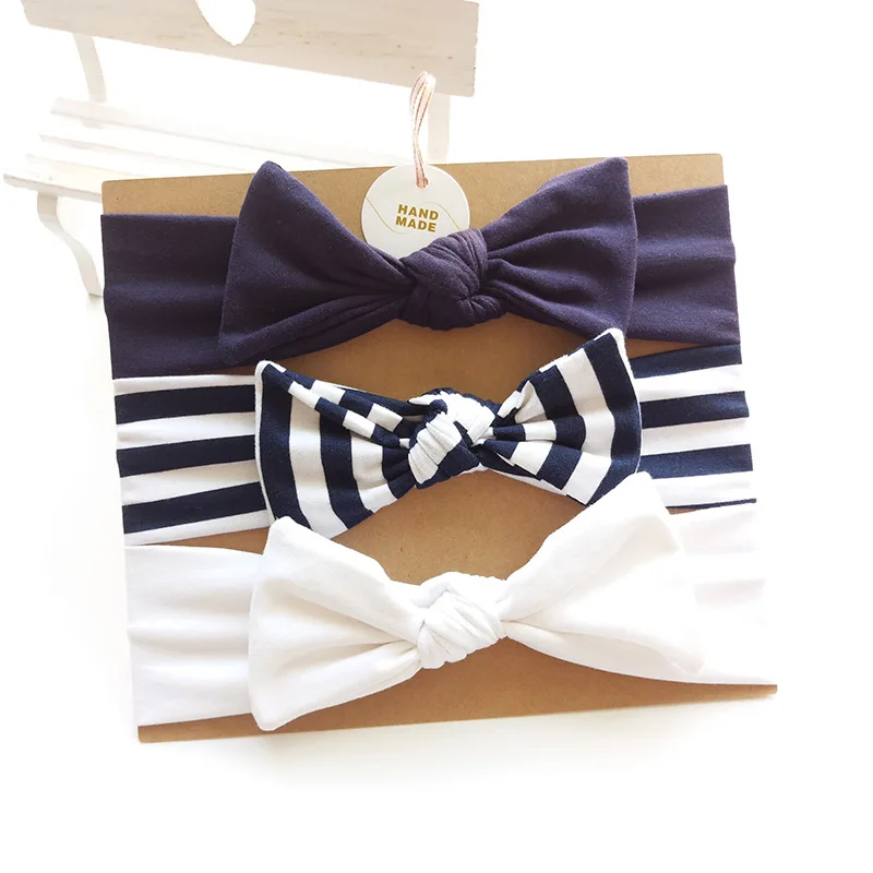 3Pcs/Set Child Striped Cotton Bow Knotted Headbands Stretchy Kids Hair Band Handmade Soft Bands Girls Accessories | Детская одежда и
