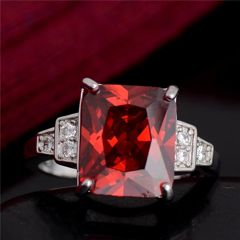 Большой красные синие квадратные AAA кольца с фианитом для Для женщин Модные