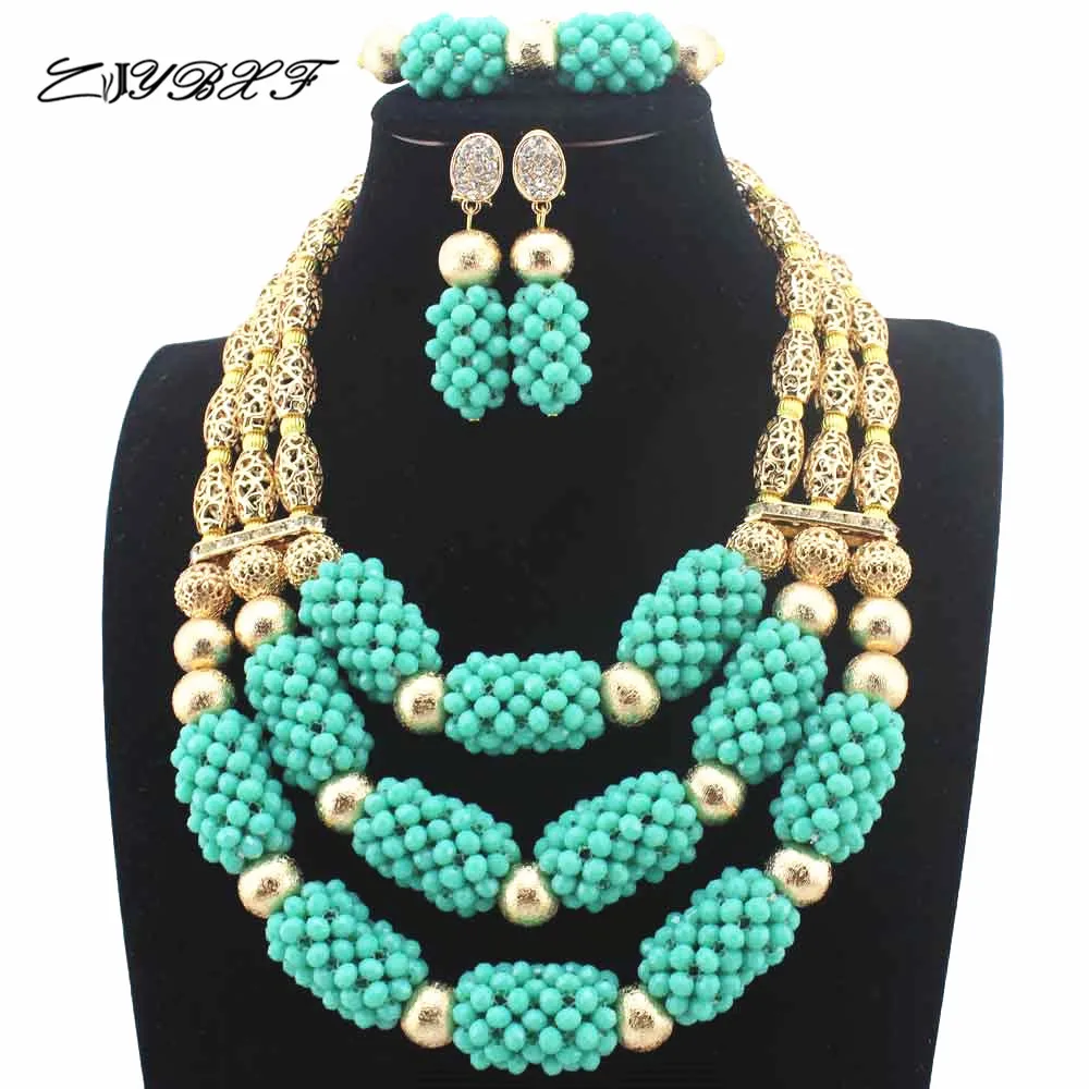 

New Shinny beautiful Nigerian Wedding gift African Beads Jewelry Set 3 Steps Bold Statement Necklace women Free Shipping HD8654