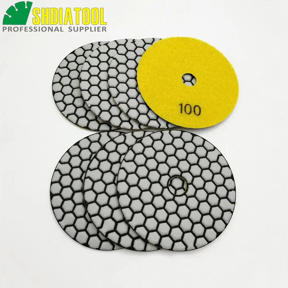 Diatool 7 шт. 100 мм грит#100 diamond сухой Полировальная Подложка для Гранит и Мрамор, 4 дюйма Шлифовальный диск для камень без воды