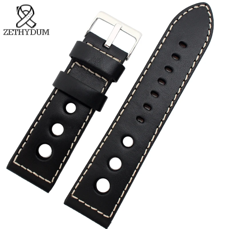 

Genuine leather watch strap 20mm 22mm 24mm Watchband Round hole bracelet thick stitched leather Watch Band watch accessories