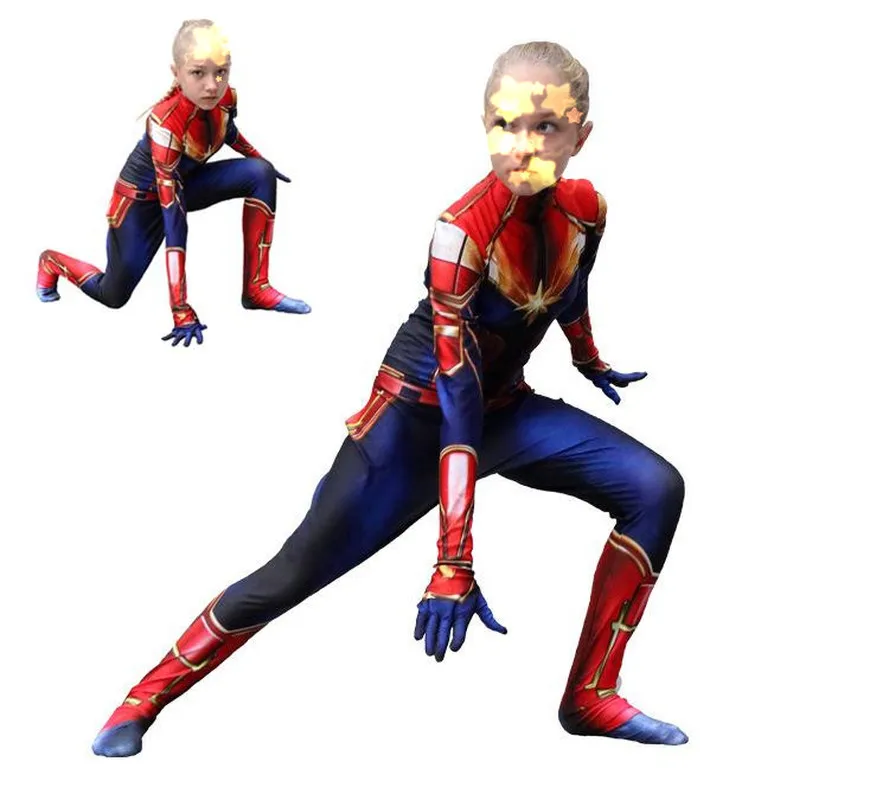 2019The Новые Девушки фильм Марвел Капитан Carol Danvers костюм ниндзя зентай Боди