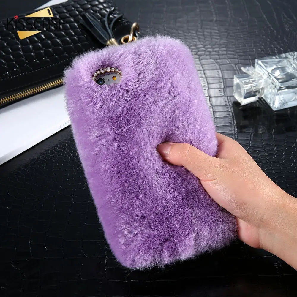 Kisscase кролика плюшевые пушистые чехол для Чехол на айфон 5 iPhone 7 чехлы 6 6s Plus 5S Bling