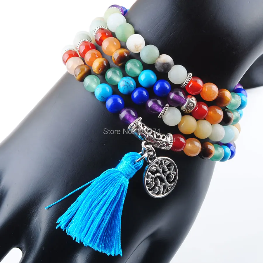 108 медитации с многослойным покрытием Браслеты 7 Чакра йога баланс натуральный