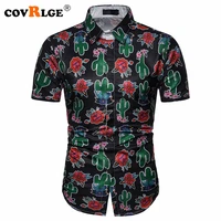 covrlge mens summer polyester 3d color print shirts turn down collar short sleeved single breasted shirts beach shirts mcs082