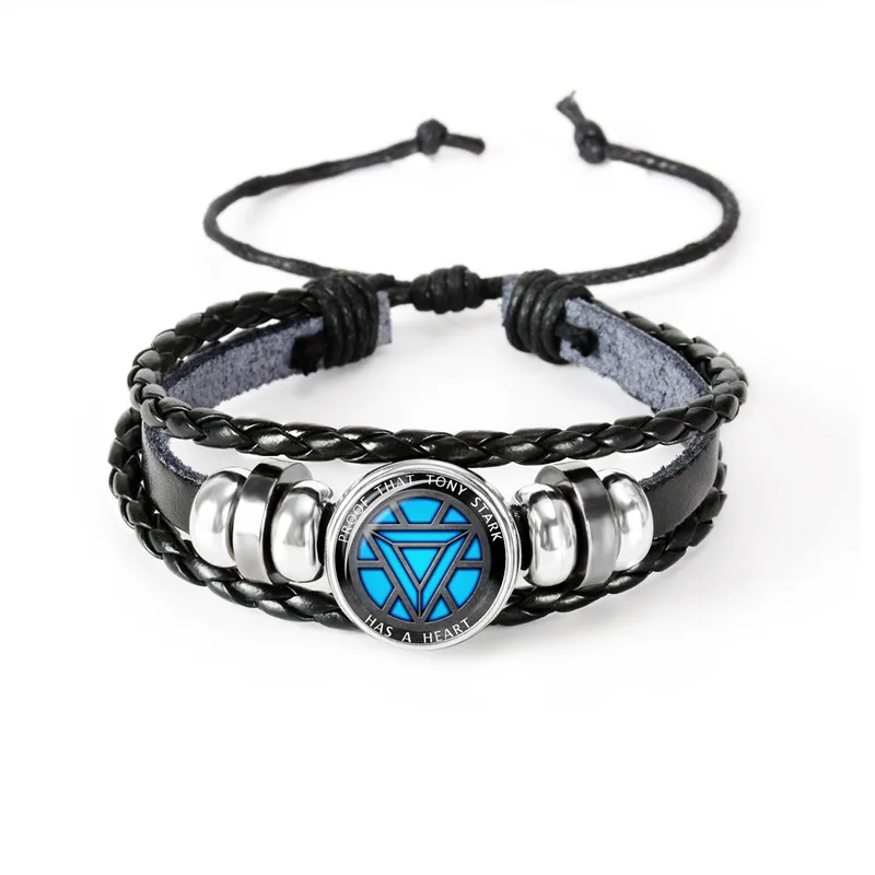 2 Marvel Iron Man Tony Stark Leather Bracelet The Avengers Iron Man Arc Reactor 3D Printed Glass Gem Charm Bracelet Bangles - Окраска металла: 2