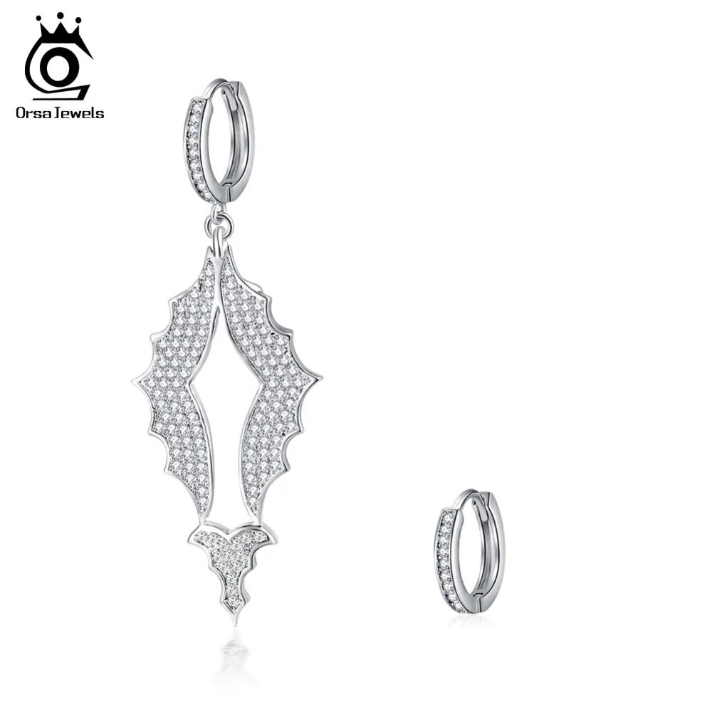 ORSA JEWELS, оригинальные серьги-кольца, прозрачный черный цвет, блестящие AAA CZ, крыло летучей мыши, серьги для девочек, вечерние ювелирные изделия для девочек, OE198