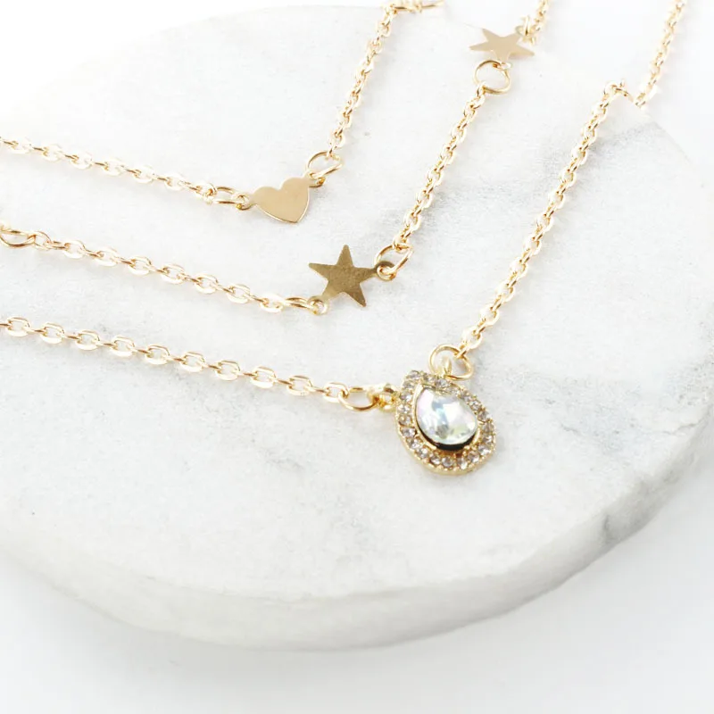 Ожерелье с подвеской в виде капли воды из горного хрусталя женское многослойное