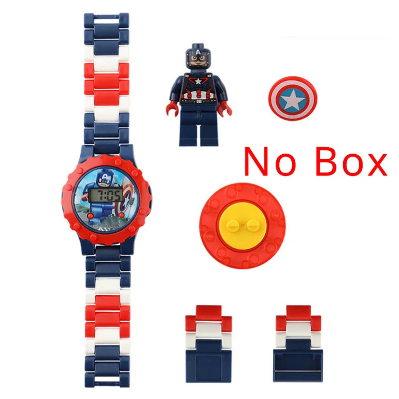 A no box JOYROX строительные блоки Человек-паук Эльза детские часы вращающийся циферблат мультфильм детские часы для мальчиков девочек студентов DIY детские часы Reloj - Цвет: A no box