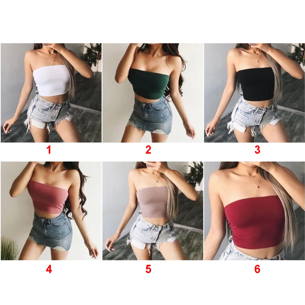 Эластичный без бретелек жилет Твердые дышащая Базовая рубашка укороченная с