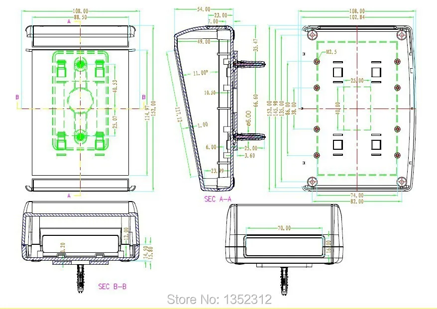 5 шт./лот 152*108*54 мм настенное крепление пластиковый электронный корпус PLC DIY проект