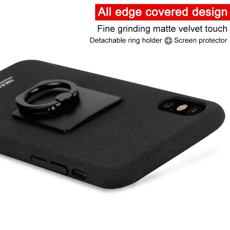 IMAK for Apple iPhone X/10 Ring Holder Kickstand Matte Hard Case + Screen Protector - Black |