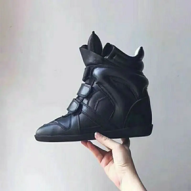 all Black JINGKUBU/Новые ботинки из коровьей замши модная повседневная женская обувь в американском и Европейском стиле, увеличивающая рост женская обувь, большие размеры 35-41 - Цвет: all Black
