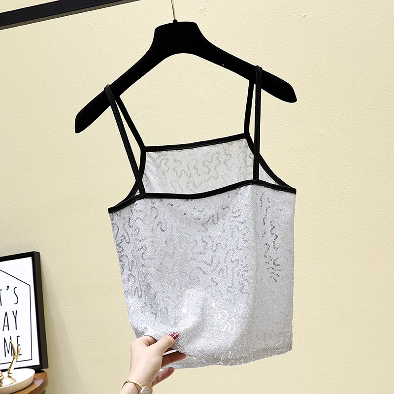 Топ женский трикотажный прозрачный однотонный на тонких бретелях | Женская