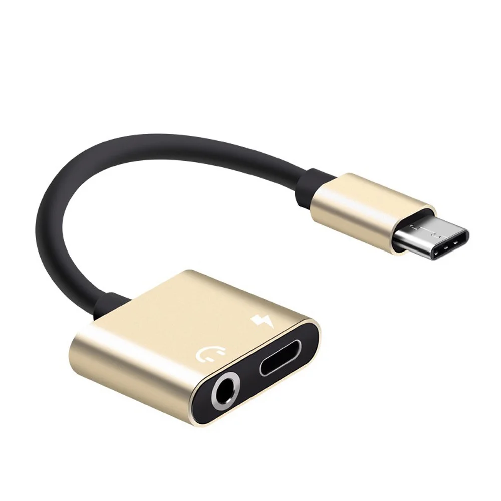 gold Тип usb C аудио адаптер Тип-C до 3,5 мм, AUX, разъем наушников Splitter Зарядное устройство кабель для huawei P30 Lite для Xiaomi 6 8 9 - Цвет: gold