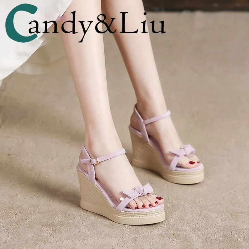 

2019 New Sandals Women Summer Fashion High-heeled Waterproofing Platform Portable Butterfly Knot with Women's Sandals Tide