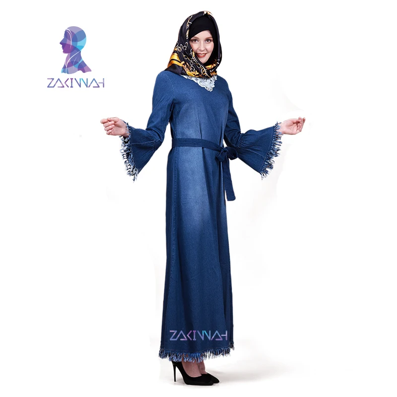 ZK014 модный джинсовый Кафтан Абая Дубай Ислам Мусульманское Платье для женщин
