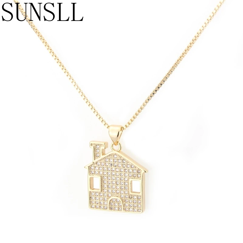 

SUNSLL New Designed Gold/Silver Color Copper White Cubic Zirconia House Shape Classic Pendant Necklace Gift Jewelry for Children