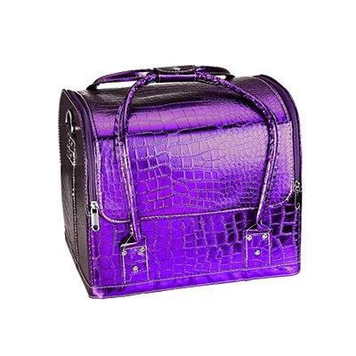 Purple-C Косметичка из искусственной кожи, женская модная профессиональная многослойная косметичка для дизайна ногтей, Большая вместительная косметичка, косметичка, чехол для туалетных принадлежностей - Цвет: Purple-C