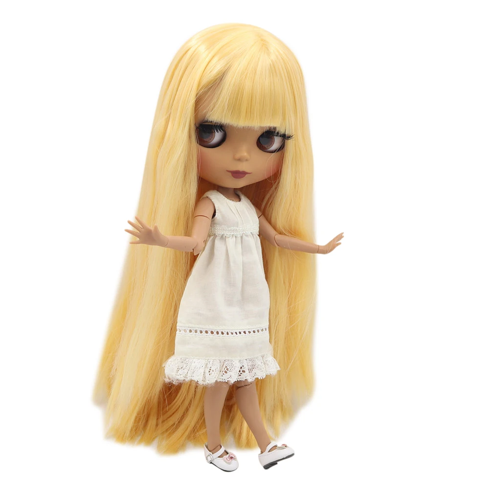 Кукла шарнирная BL0658 от ICY DBS Blyth 1/6 с темной кожей желтыми длинными прямыми