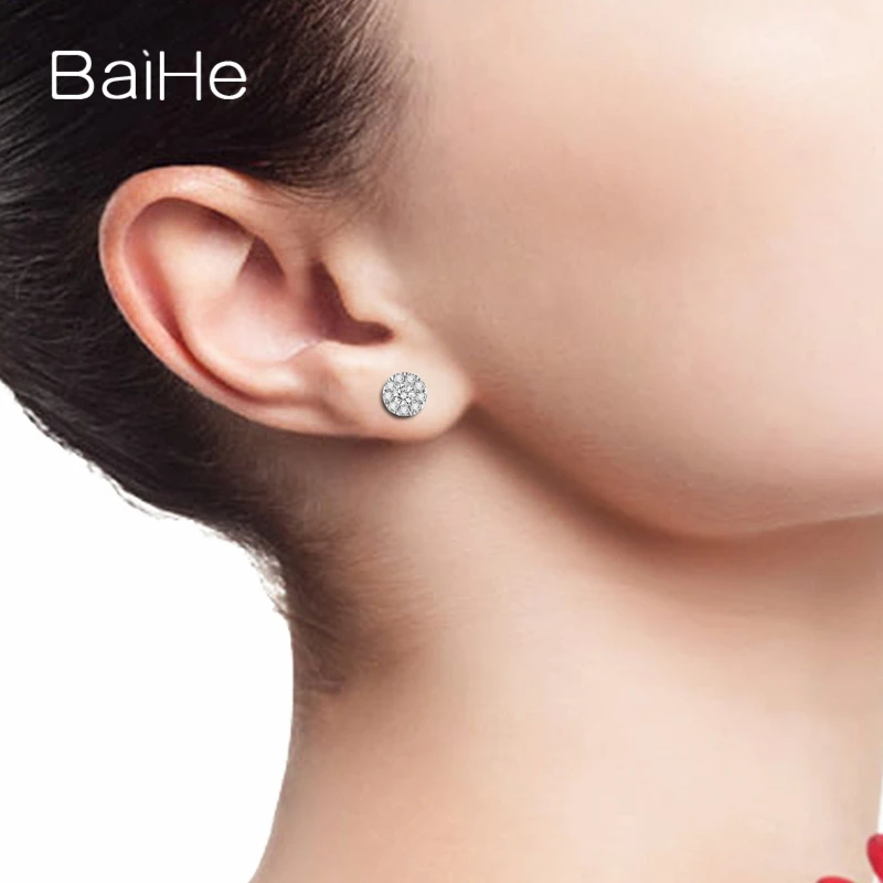 BAIHE Solid из белого золота 18 карат 0.16CT H/SI Круглый Природные Алмазы Свадебные модные