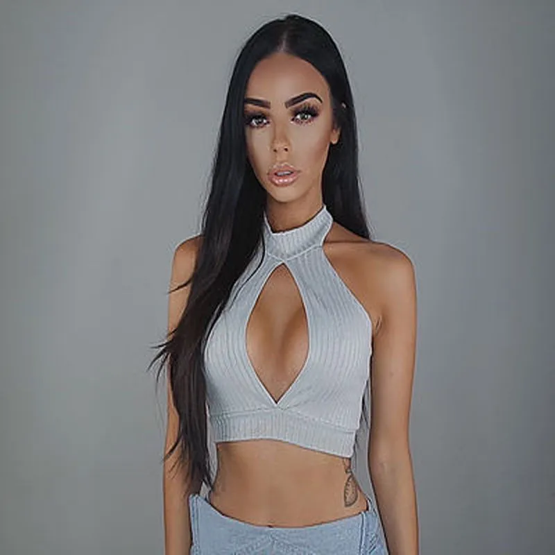 Женский укороченный топ без рукавов однотонный бюстгальтер-бюстье с глубоким